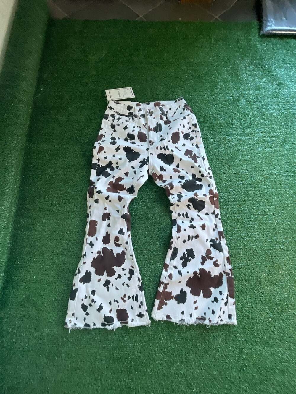 Fashion Jeans Kids Cow Print Flare Bell Bottom Pants Size 8Y
